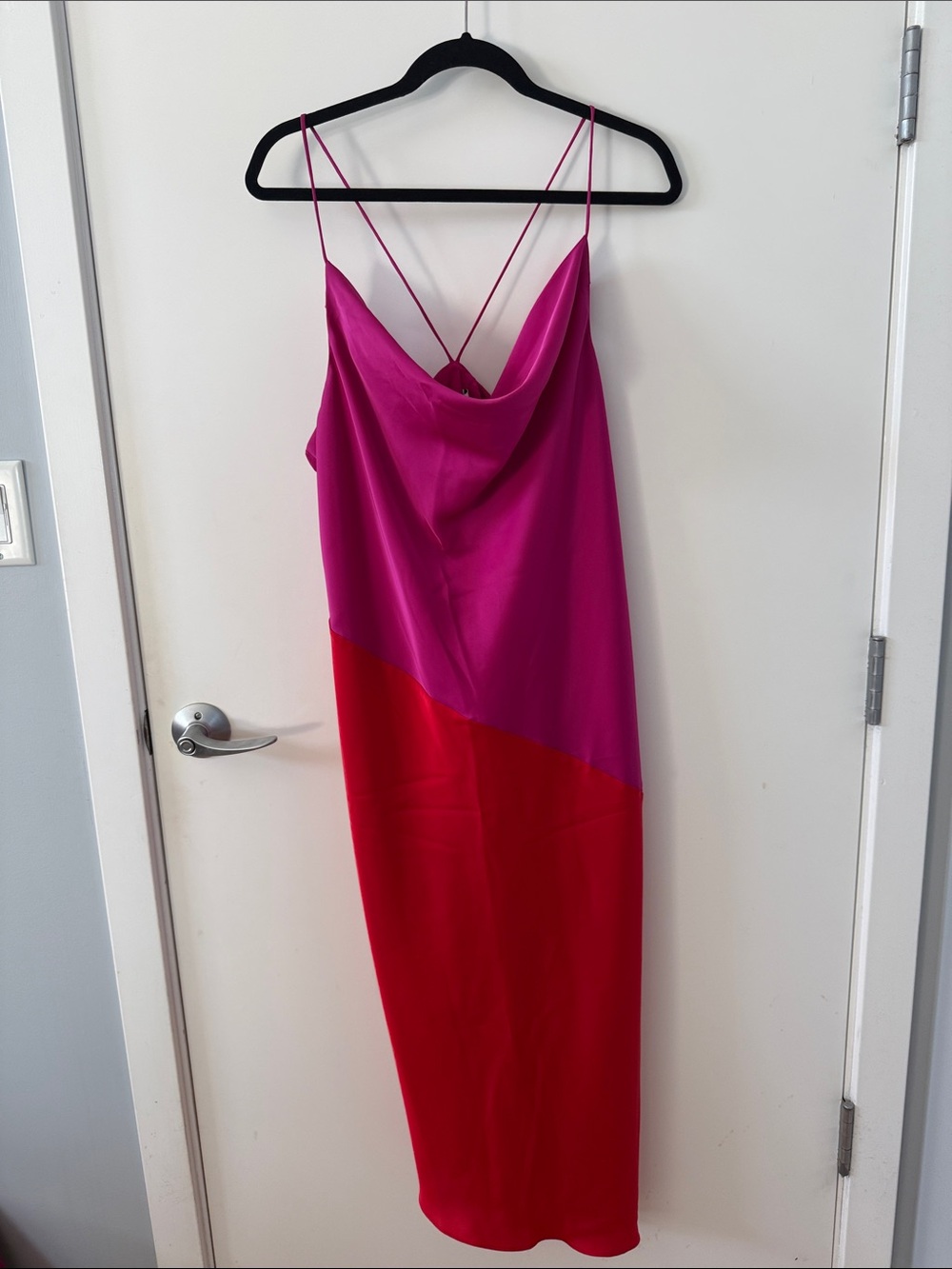 Cushnie Fuchsia and Red Colorblock Slip Midi Dress